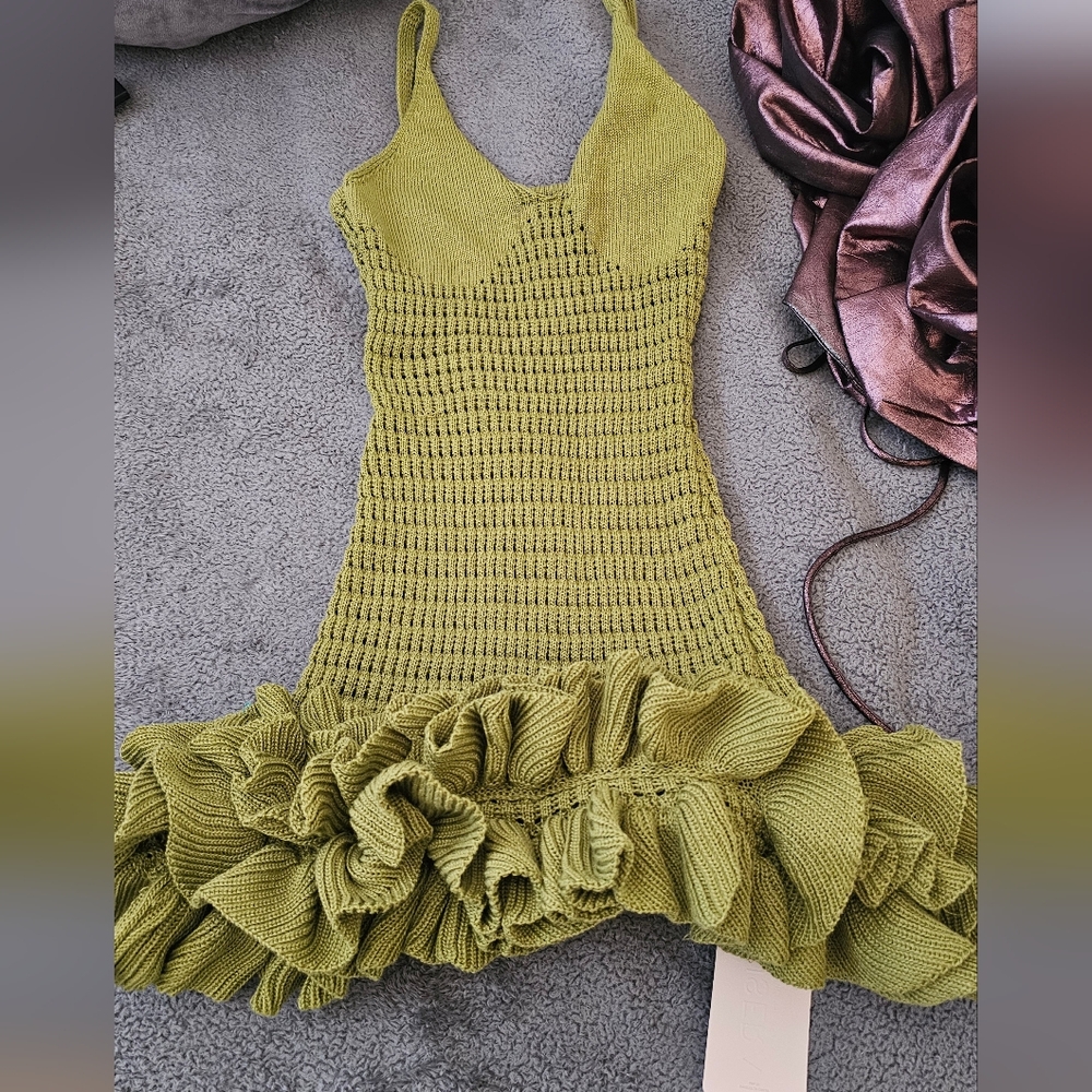 Green Crochet Mini Dress